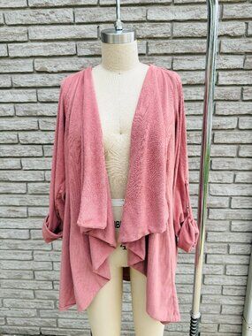 Libian Mauve Ribbed Drape Front Open Cardigan XL